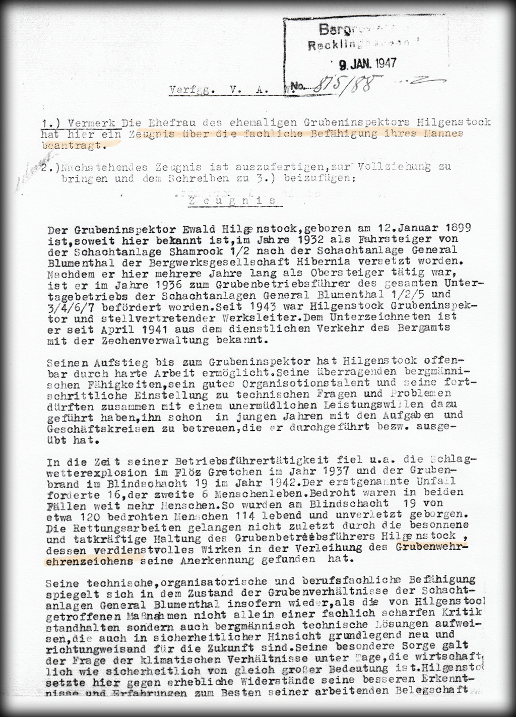 Hilgenstock Zeugnis